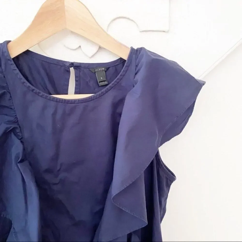 J. Crew navy blue ruffle front sleeveless blouse S